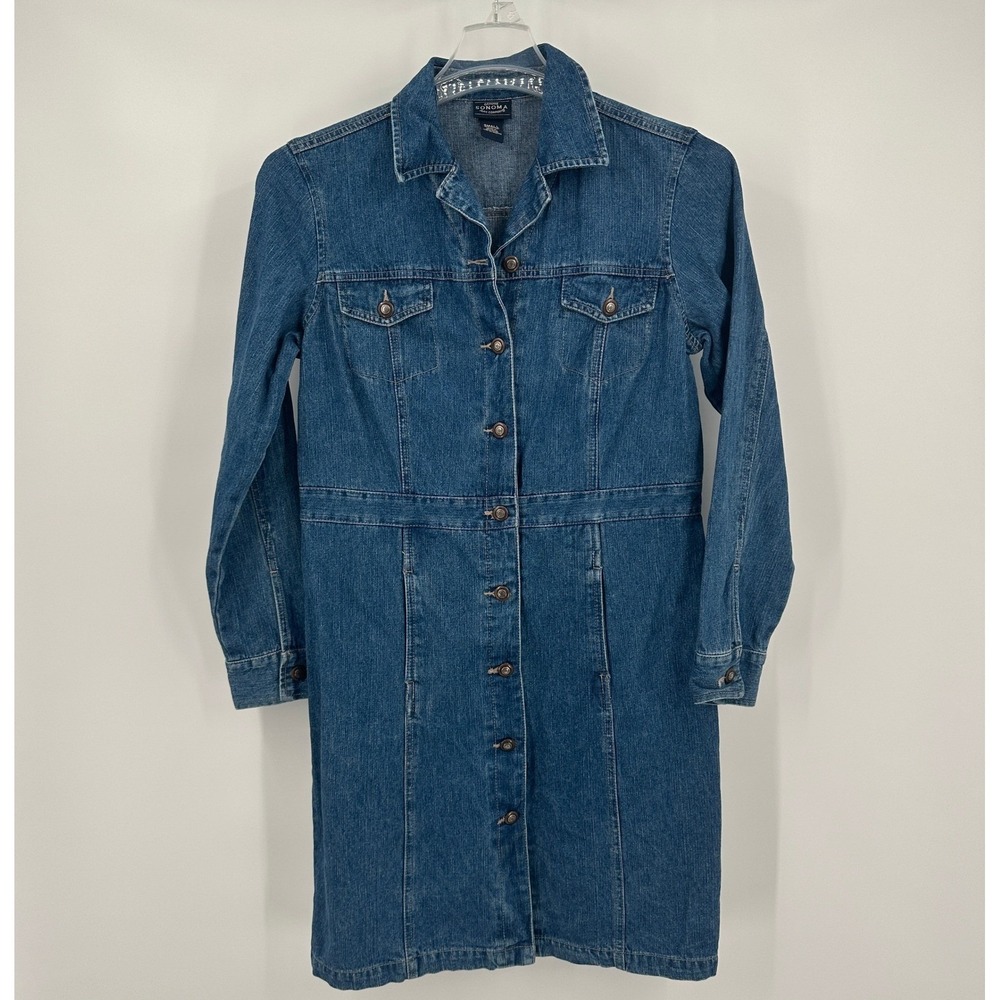 Womens Boho Western Denim Shirt Dress Size‎ S Minimalist Utility Chore Rugged